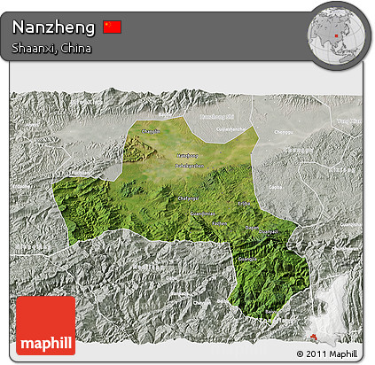 Satellite 3D Map of Nanzheng, lighten, semi-desaturated