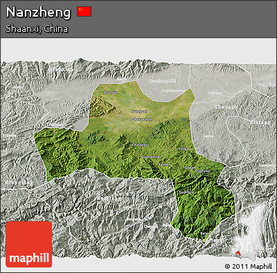 Satellite 3D Map of Nanzheng, lighten, semi-desaturated