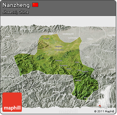 Satellite 3D Map of Nanzheng, lighten, semi-desaturated