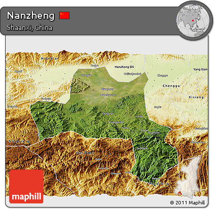 Satellite 3D Map of Nanzheng, physical outside
