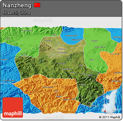 Satellite 3D Map of Nanzheng, political outside
