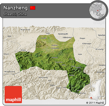 Satellite 3D Map of Nanzheng, shaded relief outside