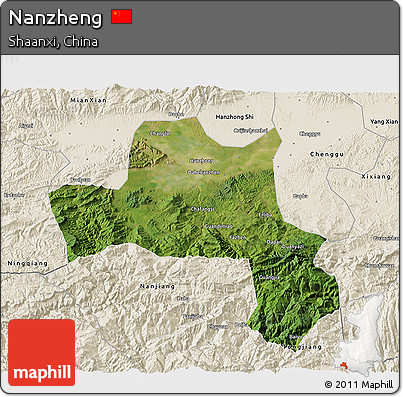 Satellite 3D Map of Nanzheng, shaded relief outside