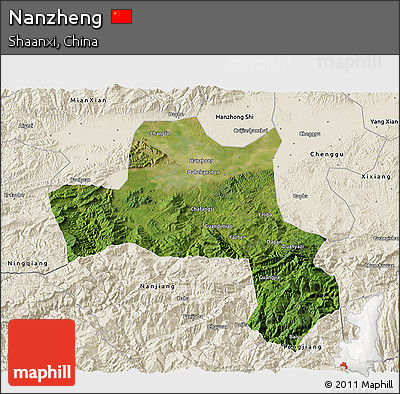 Satellite 3D Map of Nanzheng, shaded relief outside