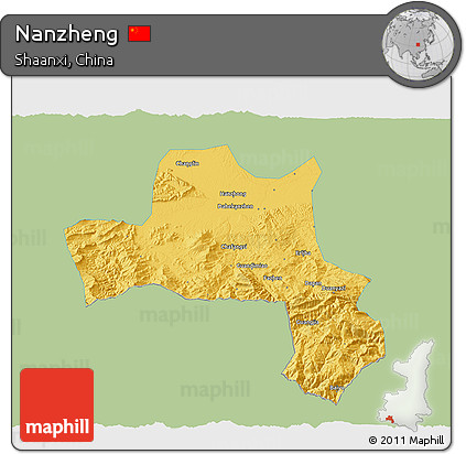 Savanna Style 3D Map of Nanzheng, single color outside