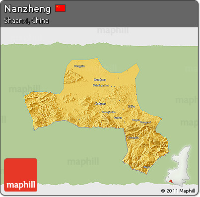 Savanna Style 3D Map of Nanzheng, single color outside