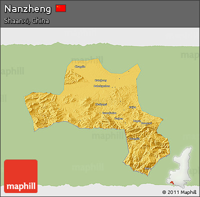 Savanna Style 3D Map of Nanzheng, single color outside