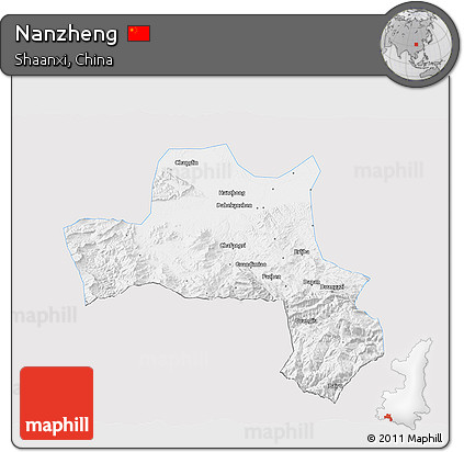 Silver Style 3D Map of Nanzheng, single color outside