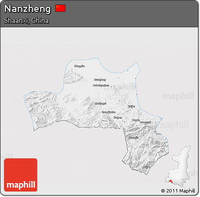 Silver Style 3D Map of Nanzheng, single color outside