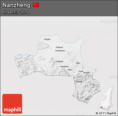Silver Style 3D Map of Nanzheng, single color outside