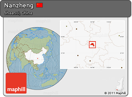 Savanna Style Location Map of Nanzheng, highlighted country, hill shading