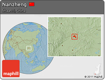 Savanna Style Location Map of Nanzheng, hill shading