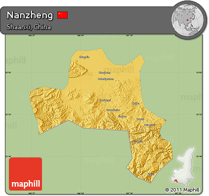 Savanna Style Map of Nanzheng, single color outside