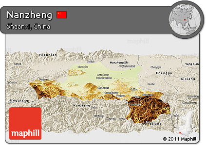 Physical Panoramic Map of Nanzheng, shaded relief outside