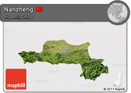 Satellite Panoramic Map of Nanzheng, cropped outside