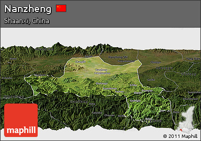 Satellite Panoramic Map of Nanzheng, darken