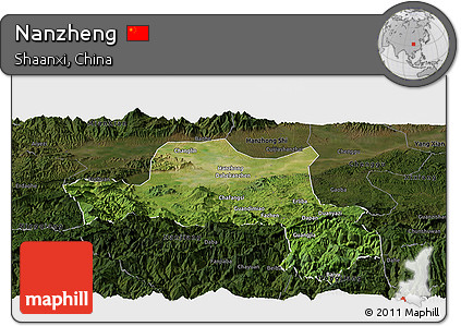 Satellite Panoramic Map of Nanzheng, darken