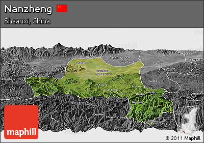 Satellite Panoramic Map of Nanzheng, desaturated