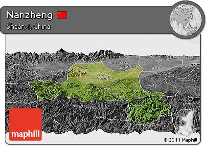 Satellite Panoramic Map of Nanzheng, desaturated