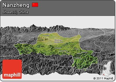 Satellite Panoramic Map of Nanzheng, desaturated