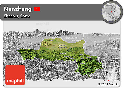 Satellite Panoramic Map of Nanzheng, lighten, desaturated