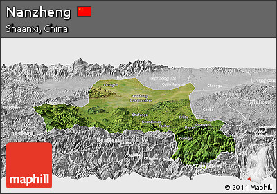 Satellite Panoramic Map of Nanzheng, lighten, desaturated