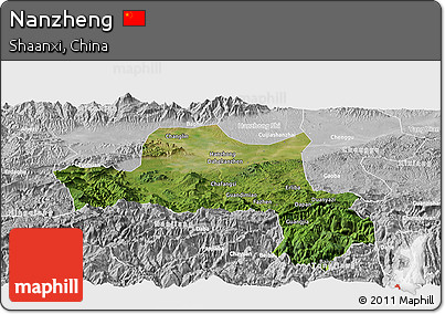 Satellite Panoramic Map of Nanzheng, lighten, desaturated