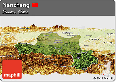 Satellite Panoramic Map of Nanzheng, physical outside
