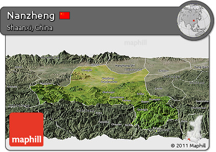 Satellite Panoramic Map of Nanzheng, semi-desaturated