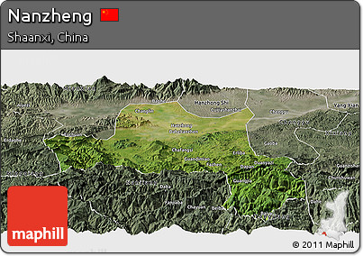 Satellite Panoramic Map of Nanzheng, semi-desaturated