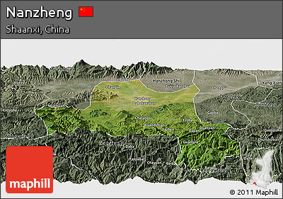 Satellite Panoramic Map of Nanzheng, semi-desaturated