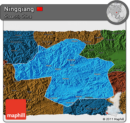 Political 3D Map of Ningqiang, darken