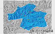 Political 3D Map of Ningqiang, lighten, desaturated