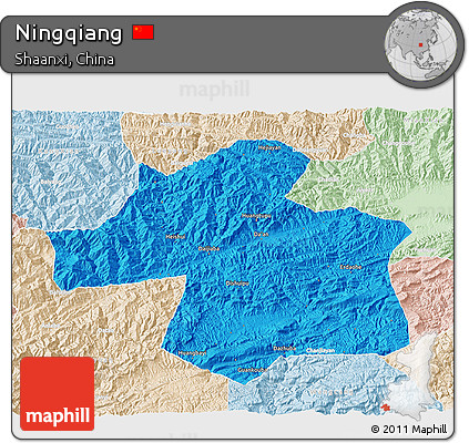 Political 3D Map of Ningqiang, lighten