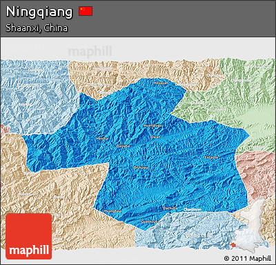 Political 3D Map of Ningqiang, lighten