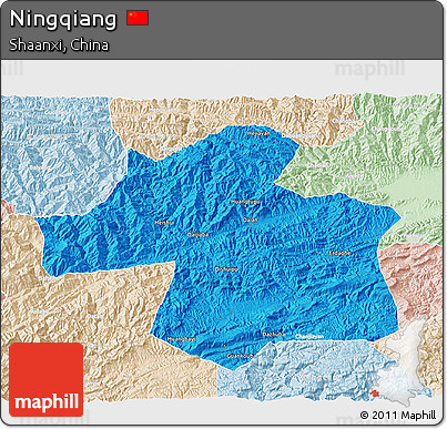 Political 3D Map of Ningqiang, lighten