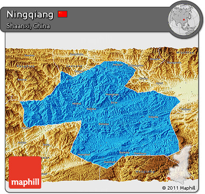 Political 3D Map of Ningqiang, physical outside