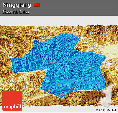Political 3D Map of Ningqiang, physical outside