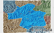 Political 3D Map of Ningqiang, semi-desaturated