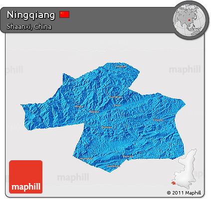 Political 3D Map of Ningqiang, single color outside