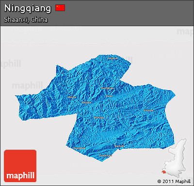 Political 3D Map of Ningqiang, single color outside