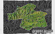 Satellite 3D Map of Ningqiang, darken, desaturated