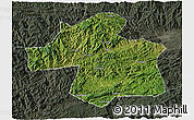 Satellite 3D Map of Ningqiang, darken, semi-desaturated