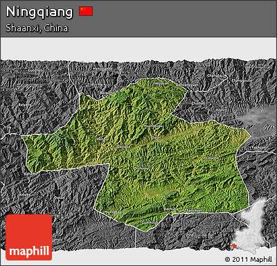 Satellite 3D Map of Ningqiang, desaturated