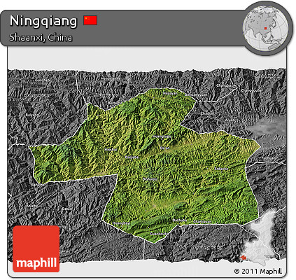 Satellite 3D Map of Ningqiang, desaturated