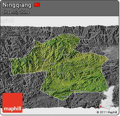 Satellite 3D Map of Ningqiang, desaturated