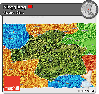 Satellite 3D Map of Ningqiang, political outside
