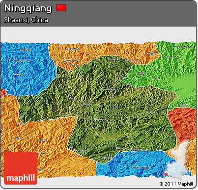 Satellite 3D Map of Ningqiang, political outside