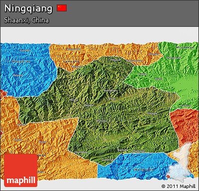 Satellite 3D Map of Ningqiang, political outside