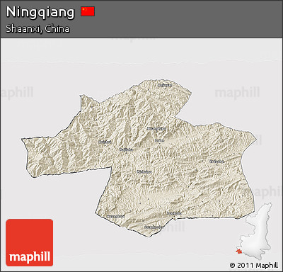 Shaded Relief 3D Map of Ningqiang, cropped outside